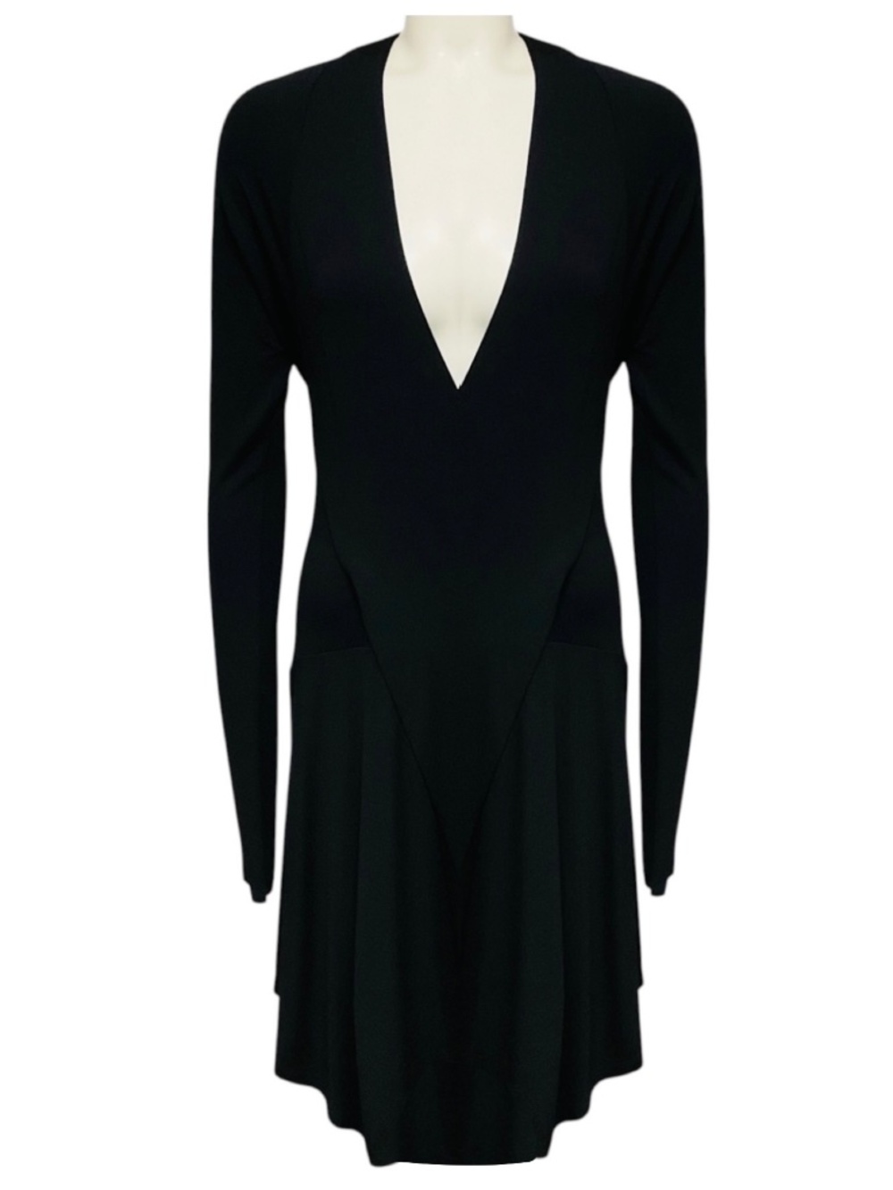 ALEXANDRE VAUTHIER BLACK LONG SLEEVED V-NECK VISCOSE STRETCH WRAP DRESS